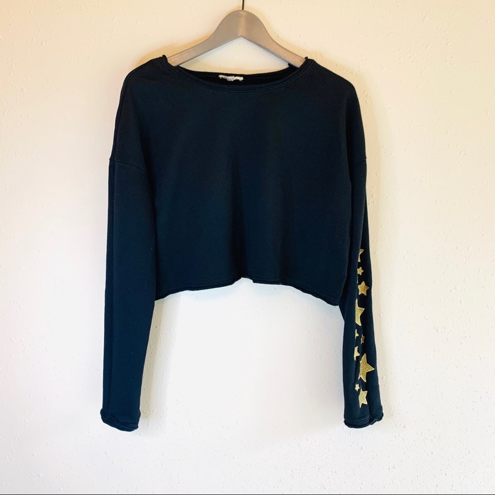 🌟Honey Punch Crop Stars Sweatshirt Black/Sz:S